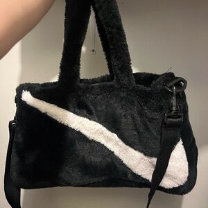 Black Faux Fur Tote Bag with White Accent